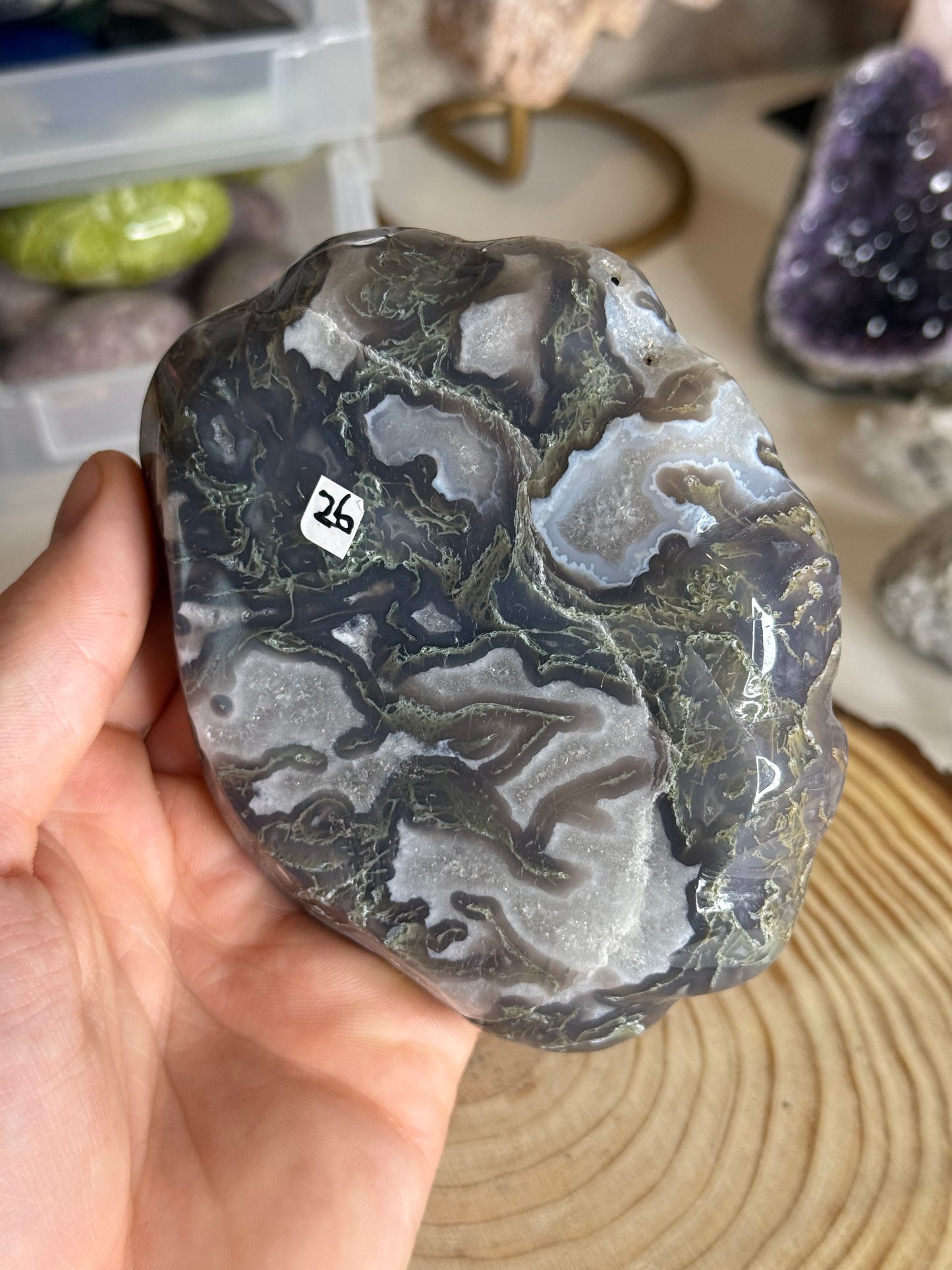 Moss agate shell shape bowl