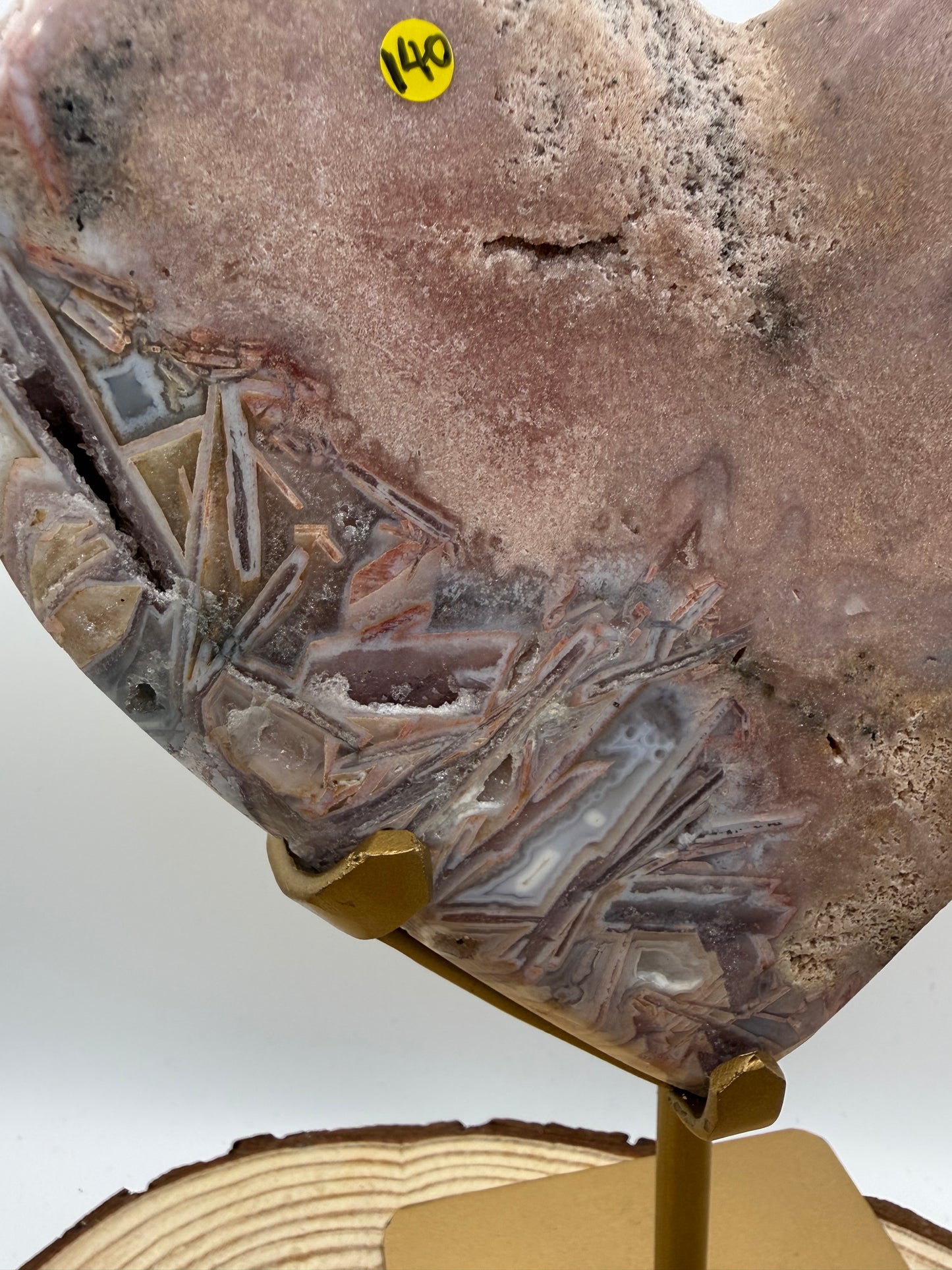 Pink Amethyst heart on Custom Stand