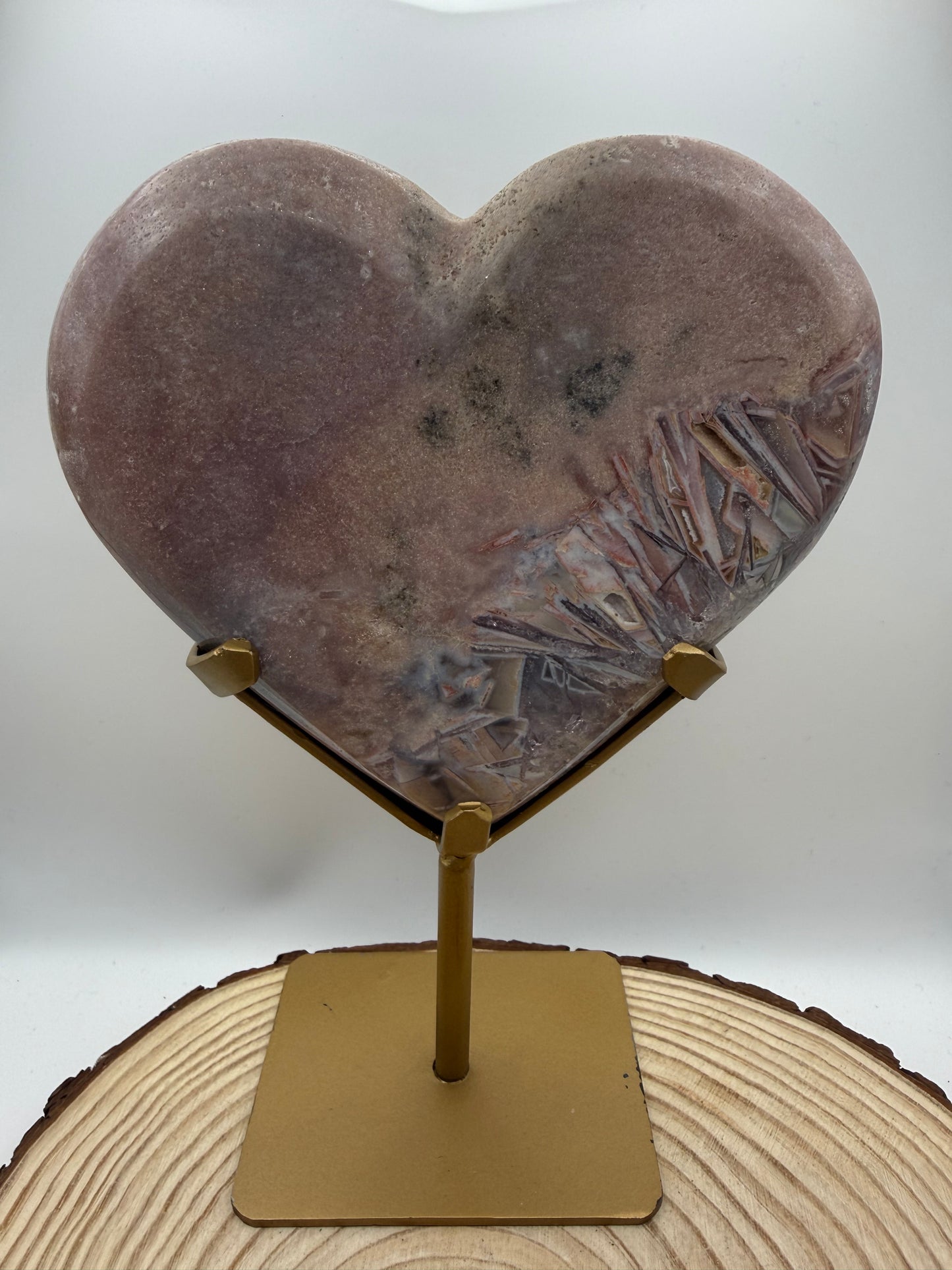 Pink Amethyst heart on Custom Stand