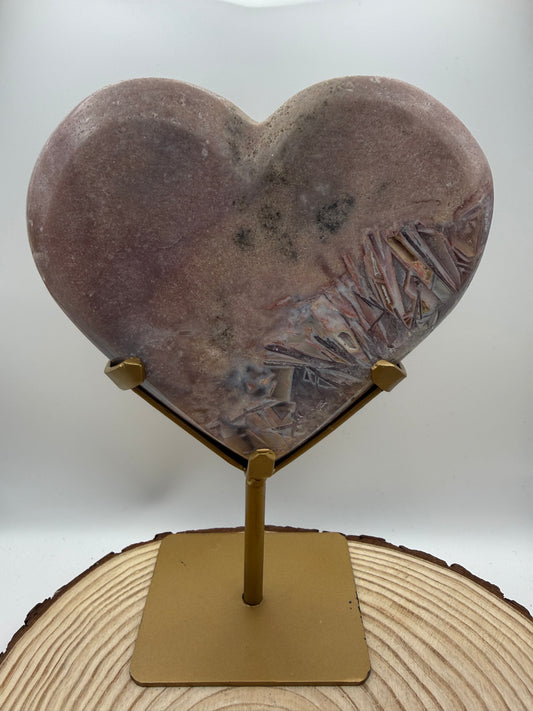 Pink Amethyst heart on Custom Stand