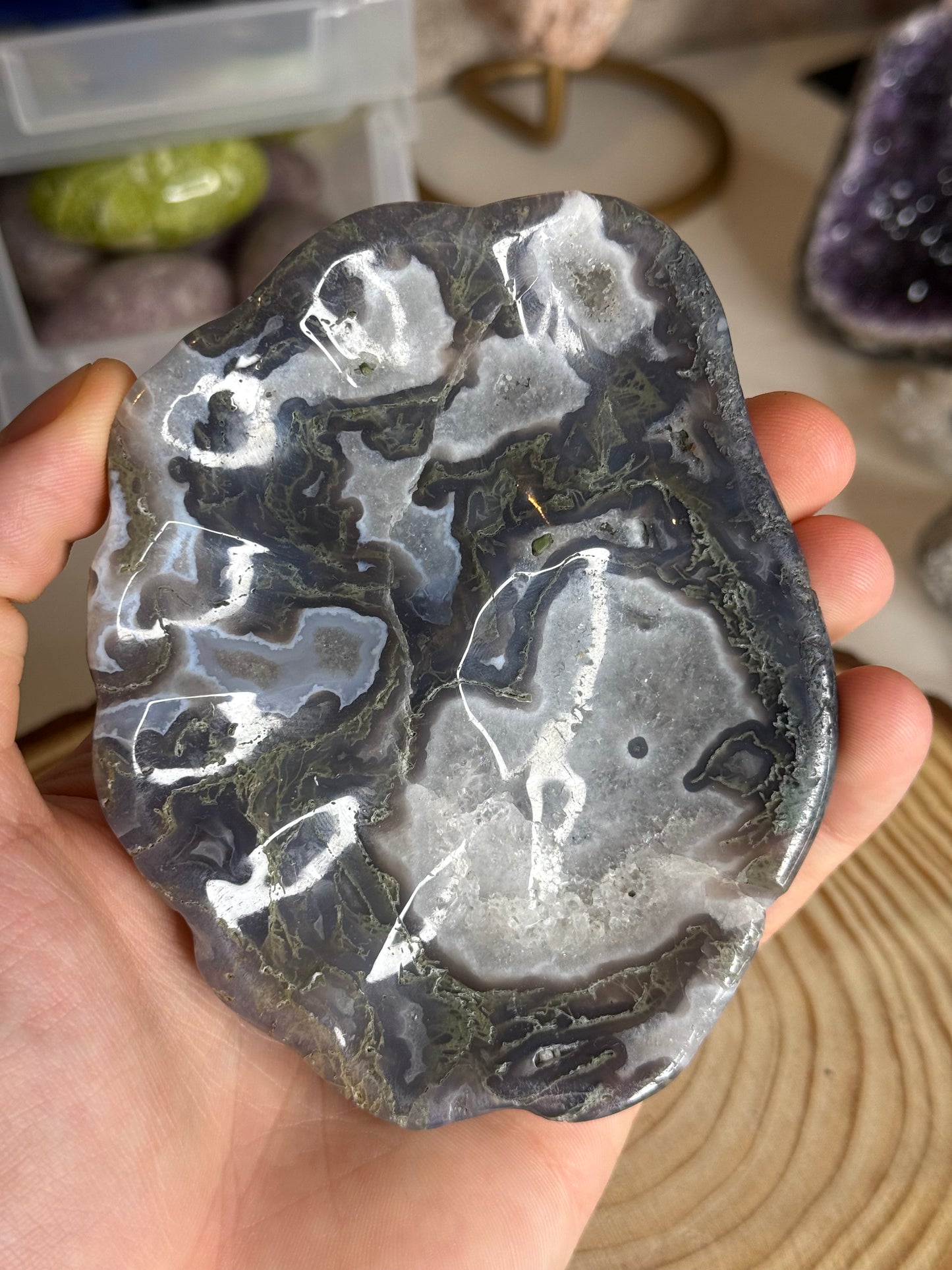 Moss agate shell shape bowl