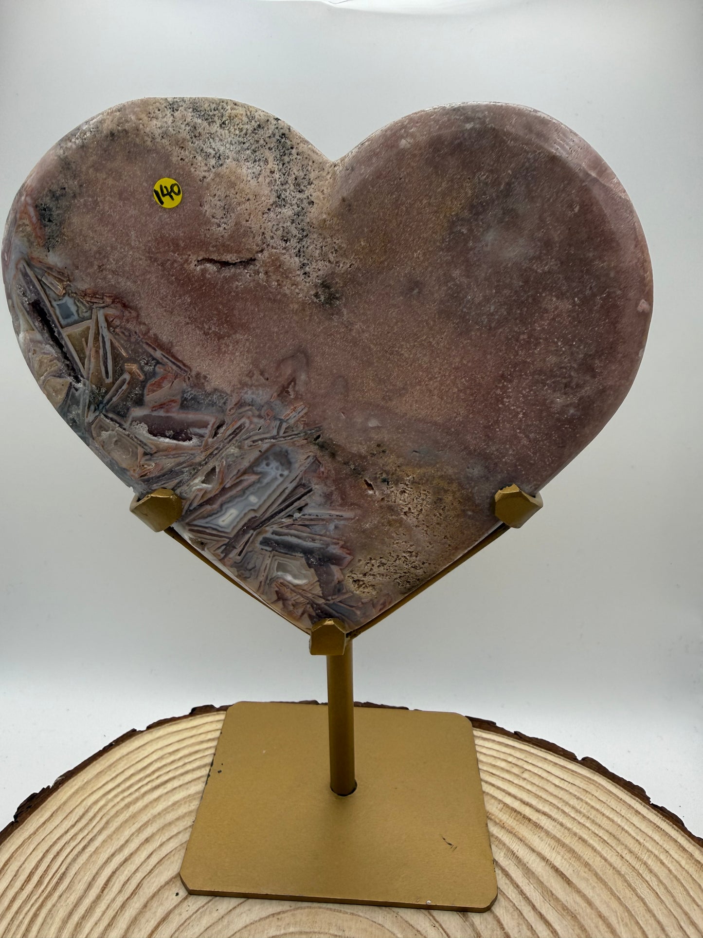 Pink Amethyst heart on Custom Stand