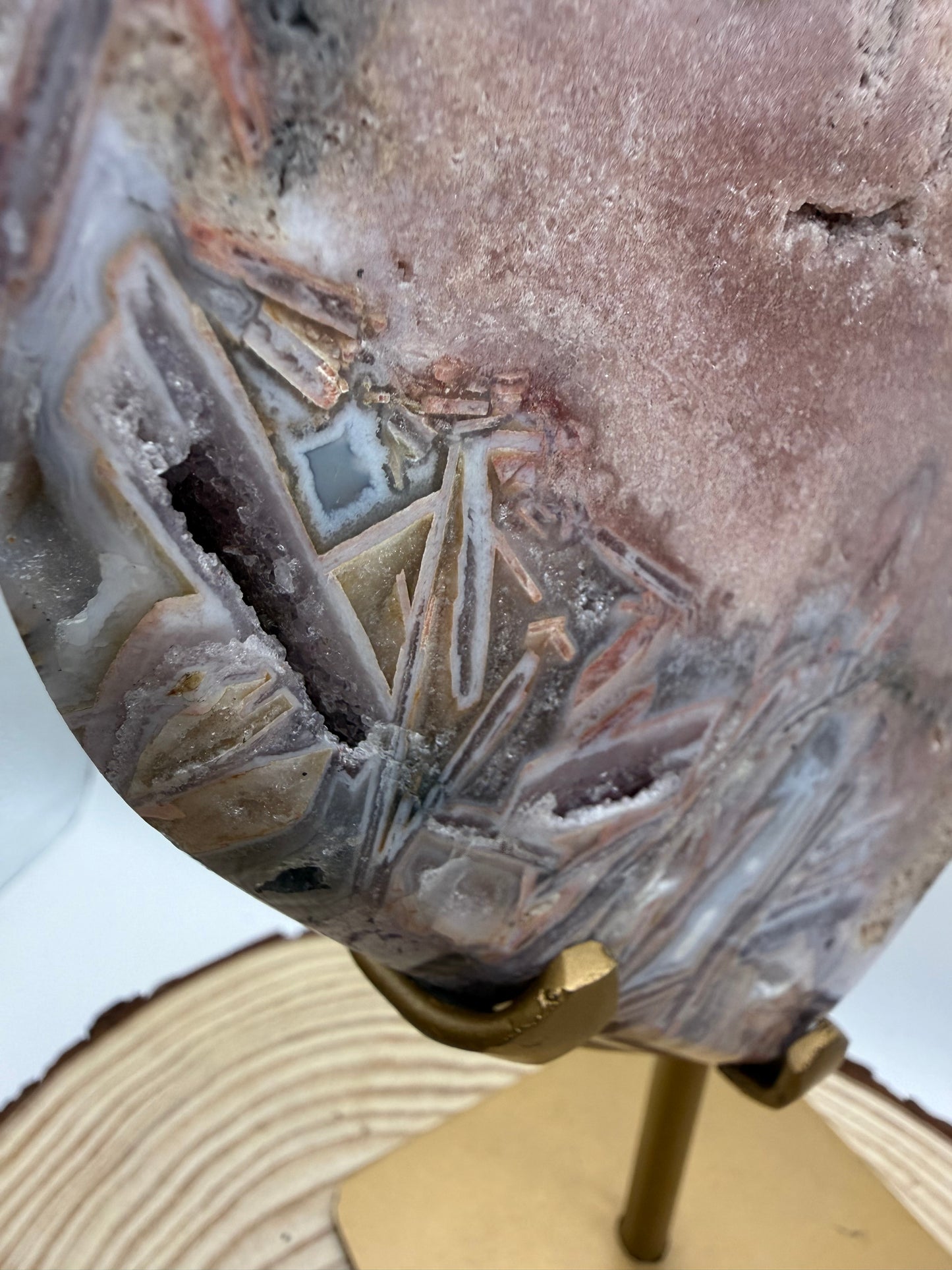 Pink Amethyst heart on Custom Stand