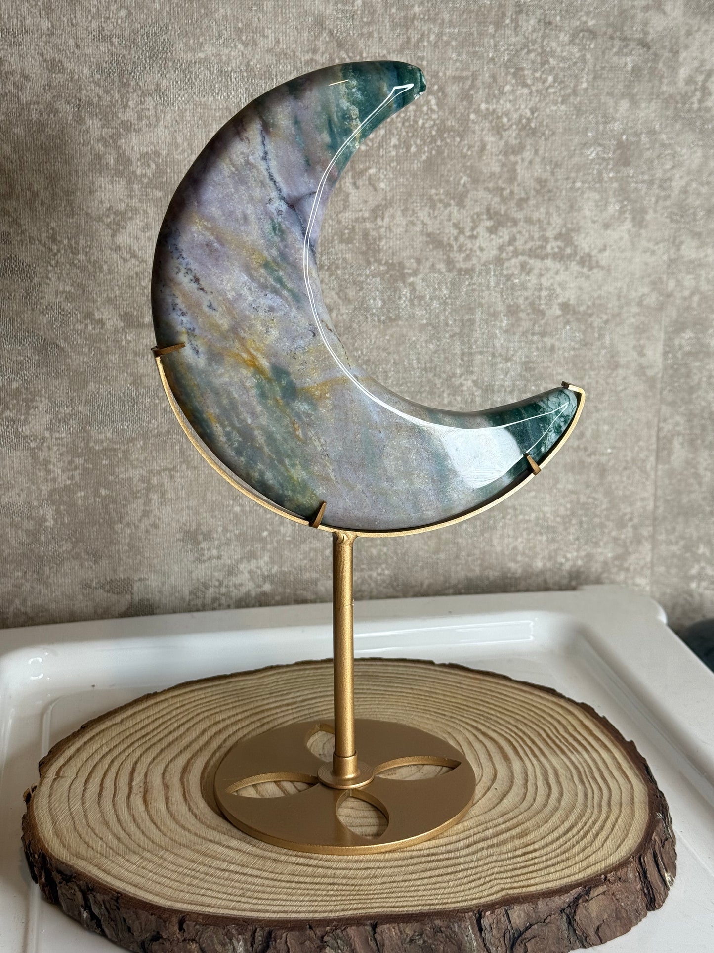 Ocean jasper moon on stand