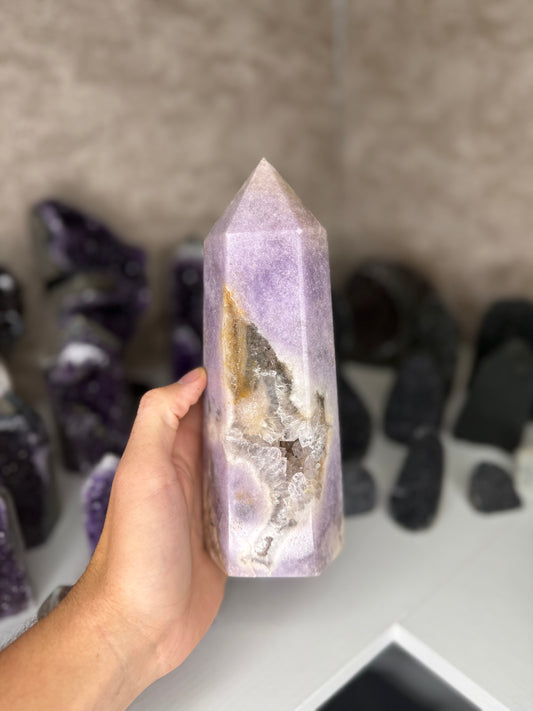 Large pink amethyst tower