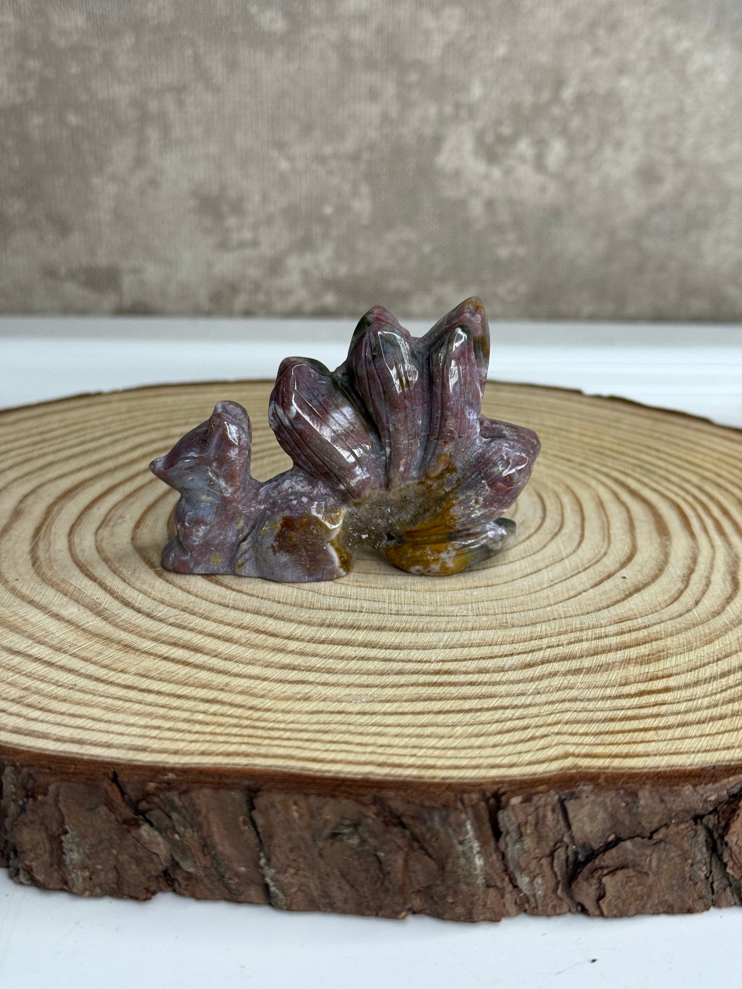 Ninetails fox carving (ocean jasper)