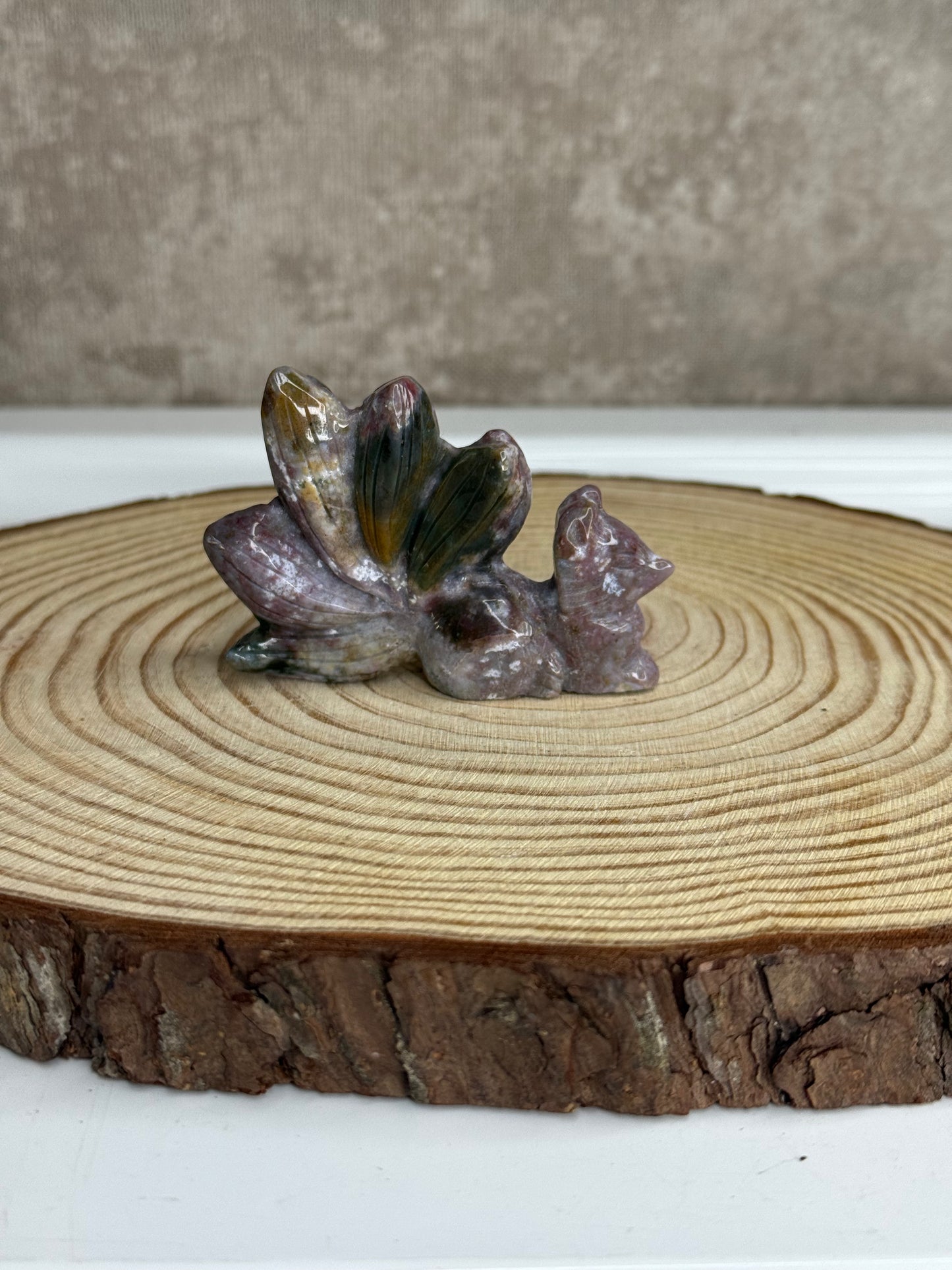 Ninetails fox carving (ocean jasper)